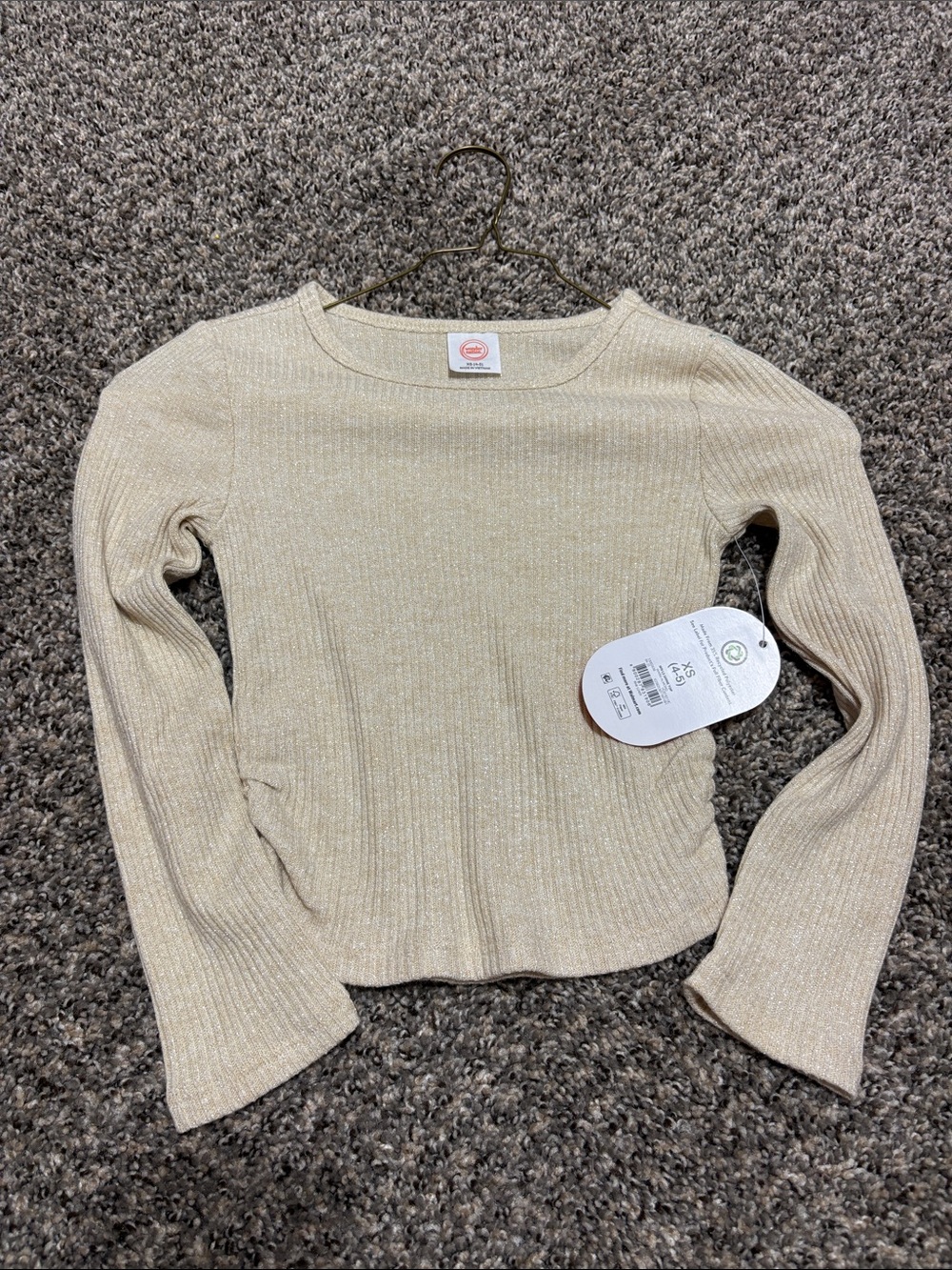 Girl's Cream Ribbed Long-Sleeve Knit Top